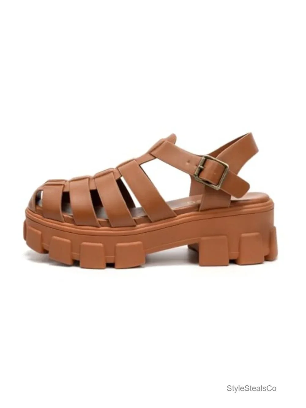 Chunky Block Heel Wedge Sandals Fisherman Style Adjustable Buckle